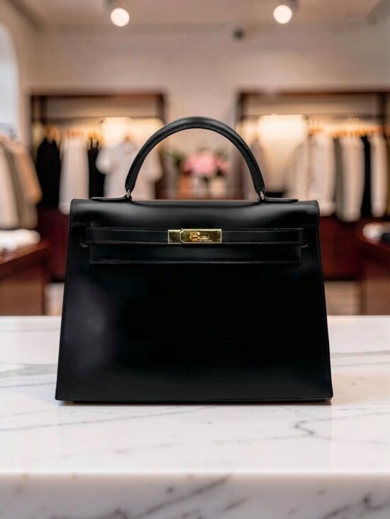 Hermes Handbags - Hermès 1973 Kelly 32 Sellier Black Top Handle Vintage
